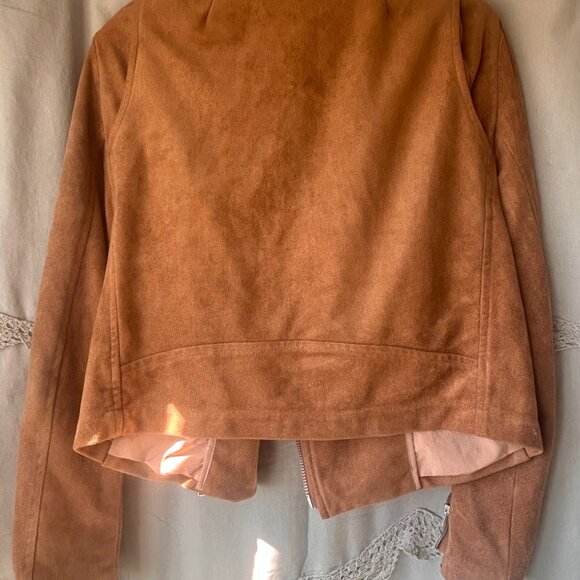 Lulus Womens Suede with Love Tan Suede Moto Jacket Coat Large - Picture 2 of 5
